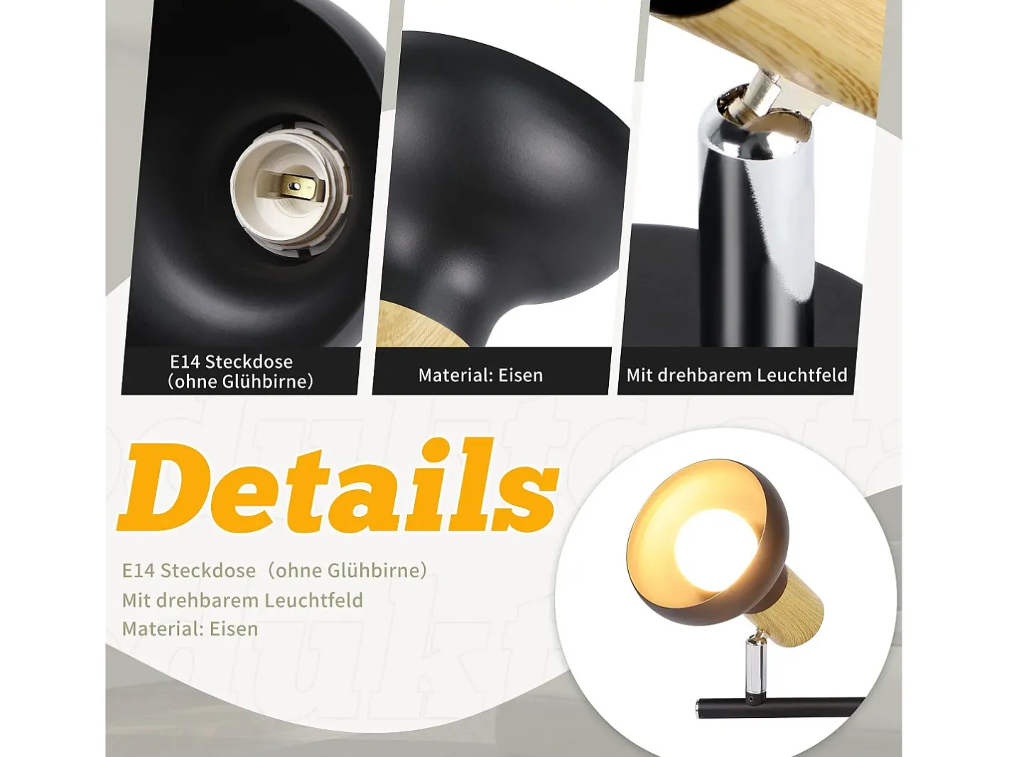 New NETTLIFE Foco de techo vintage E14 para interior, orientable 350°, , giratorio 350°, industrial, 6 llamas, redondo Negro