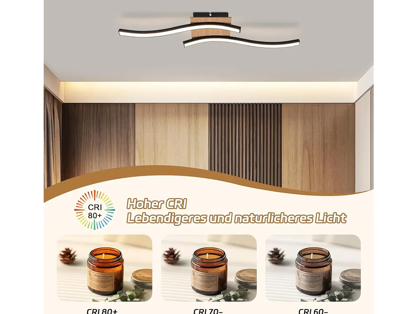 NETTLIFE foco LED de techo de 12W, madera, 3000K, luz blanca cálida, diseño moderno, metal . Negro Sale