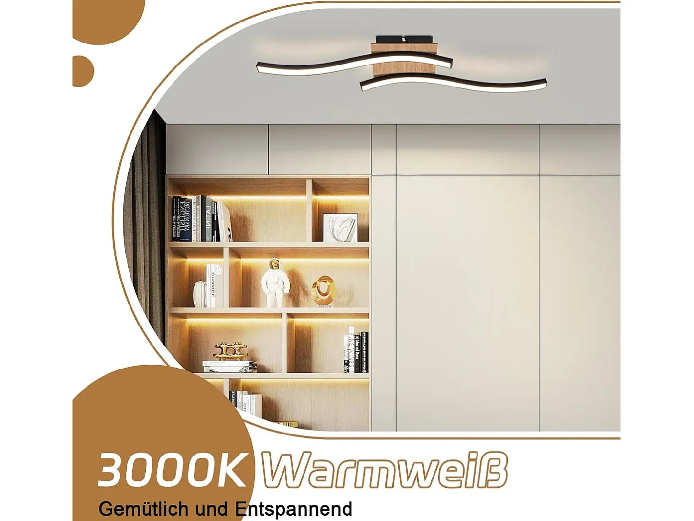 NETTLIFE foco LED de techo de 12W, madera, 3000K, luz blanca cálida, diseño moderno, metal . Negro Sale