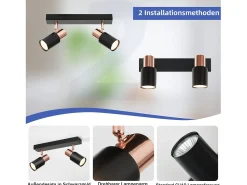 NETTLIFE Foco para techo negro GU10 - 2, lámpara de cocina con llama rotativa de 355° moderna industrial. Negro / Dorado Outlet