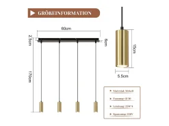 NETTLIFE Lámpara Suspendida-Gu10 Lámpara Colgante Oro Diam.170cm Metal 4 Bombillas - Lámpara de Mesa Industrial Moderna para Salón Cafetería Dormitorio Negro