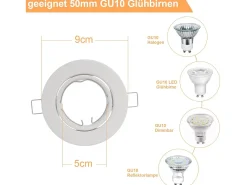 NETTLIFE Plafón-Kit 12 Focos GU10 Casquillos Empotrables en Marco 230 V 50 mm Metal Orientable 30° para LED Halógenos Blanco