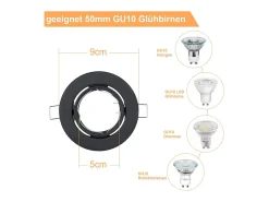 NETTLIFE Plafón-Kit 12 Focos LED empotrables GU10 Ajustables 30° Redondos Incluye casquillo con marco halógeno cromado Adecuado para centro de iluminación Negro