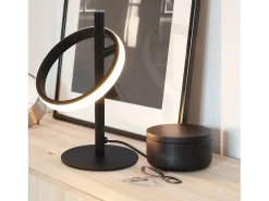 NETTLIFE Lámpara De Mesa-Lampara de mesa LED blanca moderna en forma de anillo, lámpara de noche rotativa con anillos extraíbles de 13W. Negro