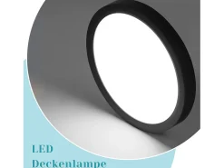 NETTLIFE LED - Iluminación de techo, plana, 18 cm - 15 W, , 6000 K - Iluminación moderna para la cocina, el pasillo, el dormitorio. Negro Sale