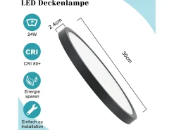 Hot NETTLIFE LED - Luces de techo, planas, 30 cm - 24 W, , 6000 K - Iluminación moderna para la cocina, el pasillo y el dormitorio. Negro