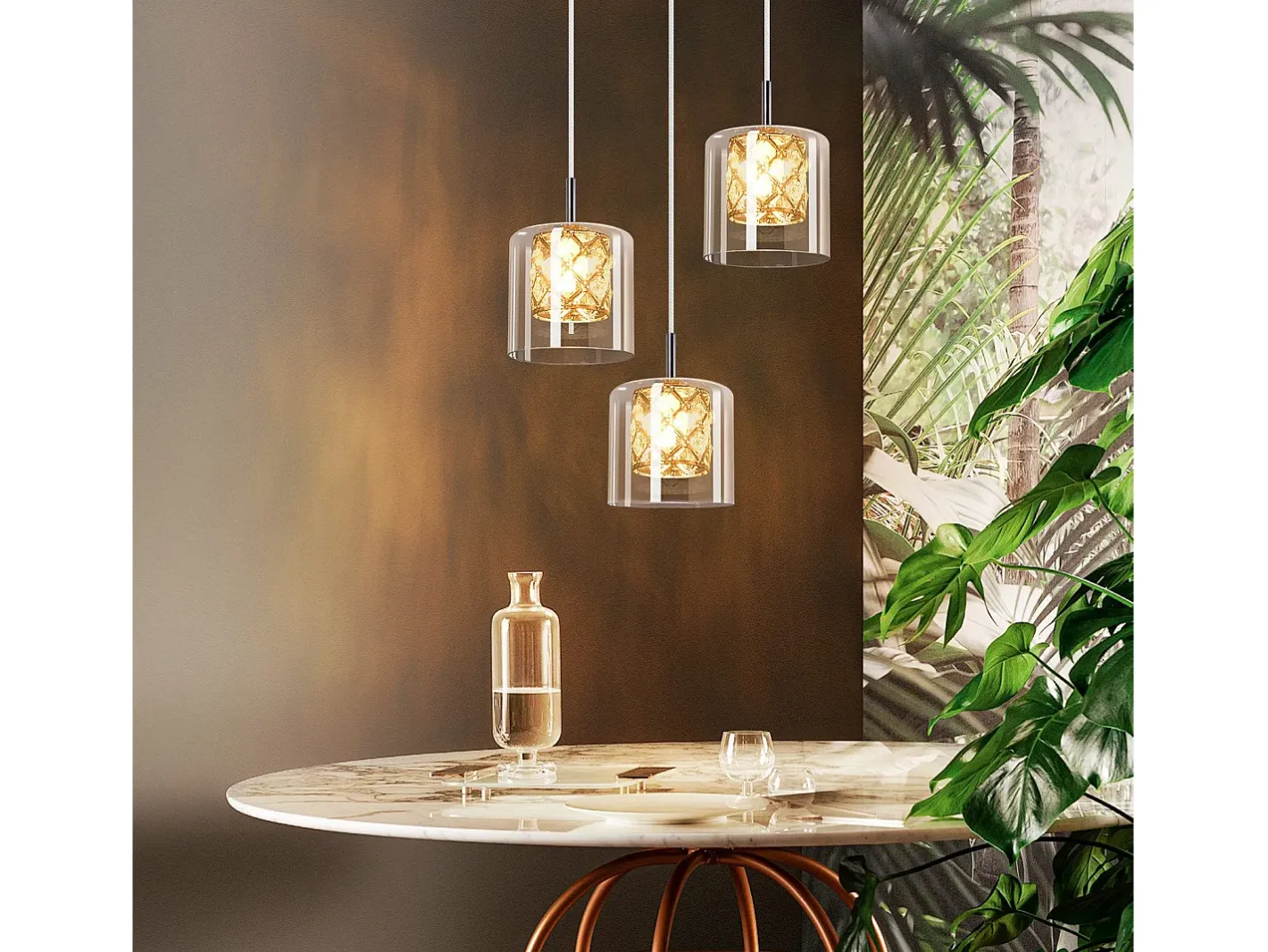 Sale NETTLIFE Lámpara colgante moderna de cristal G9 para comedor, altura ajustable Plateado