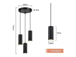Outlet NETTLIFE Lámpara colgante de metal Diam.20 cm GU10 3 llamas mesa de salón lámpara industrial moderna para interior cocina Negro