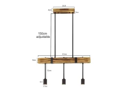 NETTLIFE Lámpara Suspendida-Lámpara colgante Comedor Mesa de comedor Madera vintage E27 Lámpara colgante 61 CM Industrial Marru00f3n