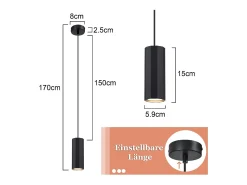 NETTLIFE Lámpara Suspendida-Lámpara colgante de metal diámetro 170 cm GU10 1 llama moderna sala de estar industrial para interior cocina dormitorio Negro
