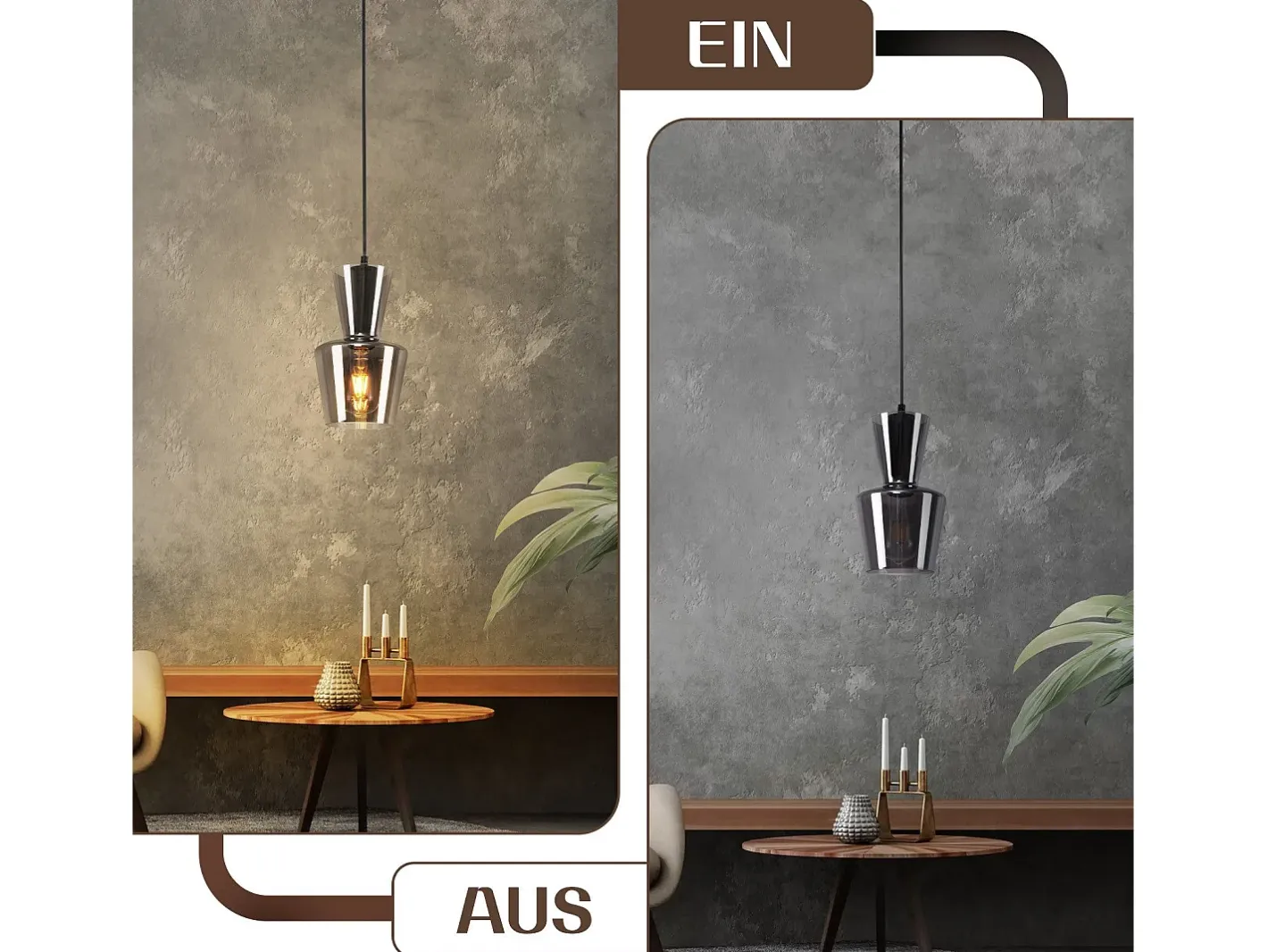 New NETTLIFE Lámpara colgante vintage de cristal ahumado para mesa de comedor E27 para sala de estar o cocina Gris