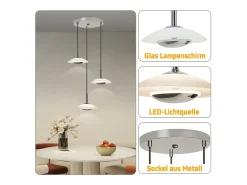 Clearance NETTLIFE Lámpara colgante LED para mesa de comedor, diseño moderno, 3000 K, blanco cálido, 3 llamas Plateado