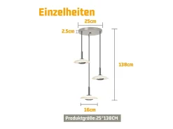 Clearance NETTLIFE Lámpara colgante LED para mesa de comedor, diseño moderno, 3000 K, blanco cálido, 3 llamas Plateado