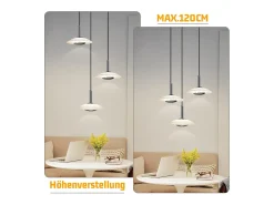 Clearance NETTLIFE Lámpara colgante LED para mesa de comedor, diseño moderno, 3000 K, blanco cálido, 3 llamas Plateado