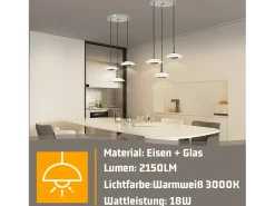 Clearance NETTLIFE Lámpara colgante LED para mesa de comedor, diseño moderno, 3000 K, blanco cálido, 3 llamas Plateado