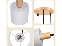 NETTLIFE Lámpara colgante de madera blanca Diam.20 cm E14 vintage 3 bombillas redondas para comedor restaurante cocina dormitorio oficina Blanco Hot