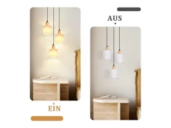 NETTLIFE Lámpara colgante de madera blanca Diam.20 cm E14 vintage 3 bombillas redondas para comedor restaurante cocina dormitorio oficina Blanco Hot