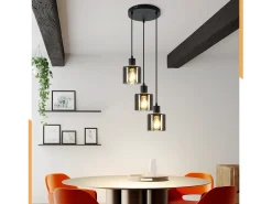 NETTLIFE Lámpara Colgante Vidrio Diam.26cm E27 Sala de Estar 3 Bombillas Lámpara de Vintage Lámpara Industrial Regulable en Altura Negro Sale