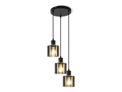 NETTLIFE Lámpara Colgante Vidrio Diam.26cm E27 Sala de Estar 3 Bombillas Lámpara de Vintage Lámpara Industrial Regulable en Altura Negro Sale