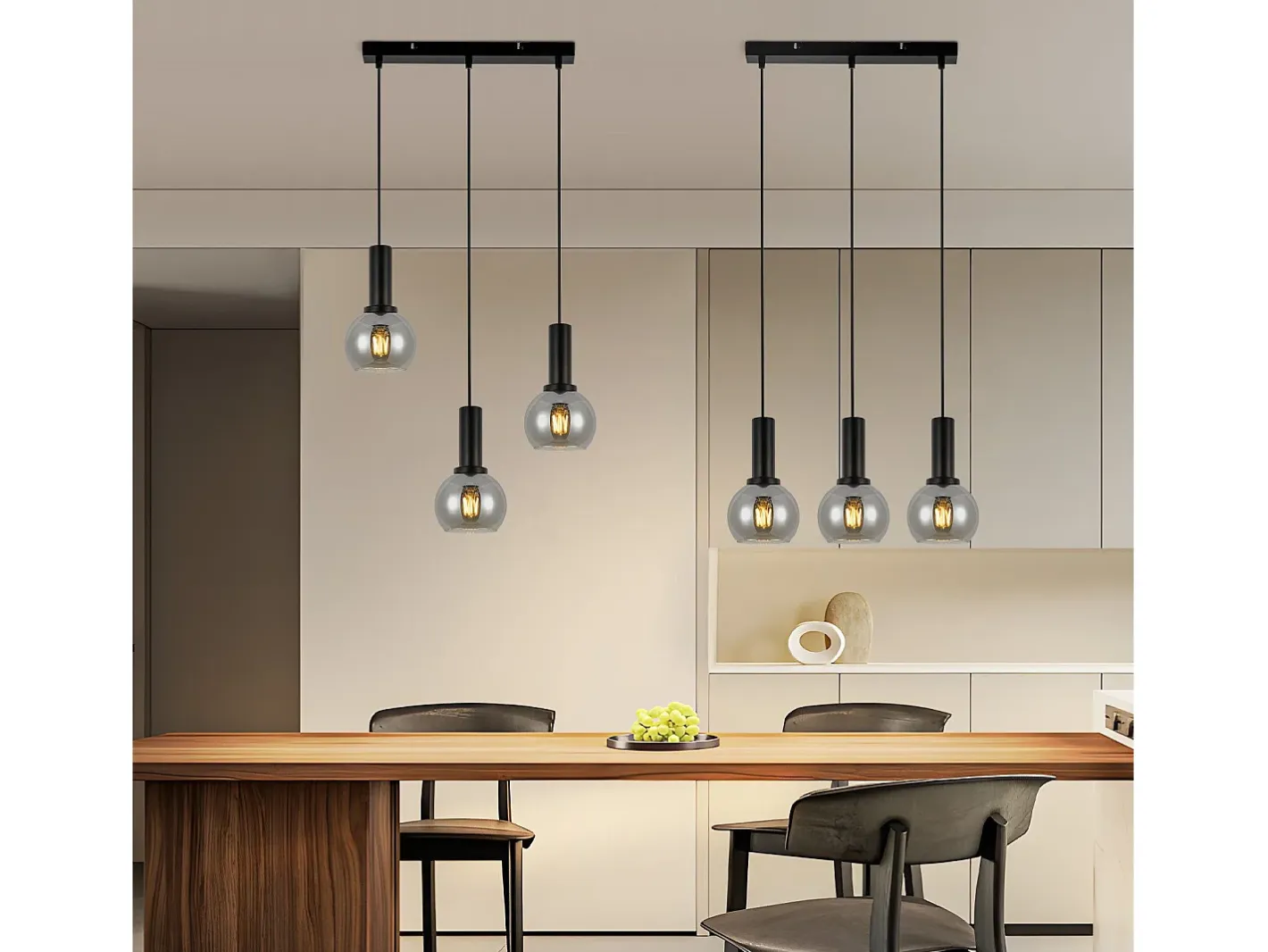 NETTLIFE Lámpara colgante vintage de 3 llamas de cristal E27, lámpara de comedor de altura ajustable industrial Negro Best