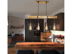 NETTLIFE Lámpara colgante 4 bombillas E27 Diam.80cm retro con viga de madera Vintage para comedor cocina máx.25W Negro Discount