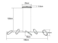 NETTLIFE Lámpara Suspendida-Lámpara colgante LED moderna de 31 W con anillos rotativos amovibles de luz blanca cálida 3000 K Blanco