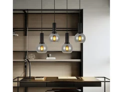 NETTLIFE Lámpara colgante para mesa de comedor, de cristal, 4 luces, vintage, E27, estilo retro. Negro