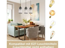 NETTLIFE Lámpara Suspendida-Lámpara colgante moderna de cristal para mesa de comedor, 3 llamas, E27 Negro