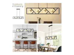 Outlet NETTLIFE Lámpara Colgante Vintage y Dorado 4 llamas E27 Metal Diam.100CM Lámpara Retro de Comedor para Sala Cocina Negro