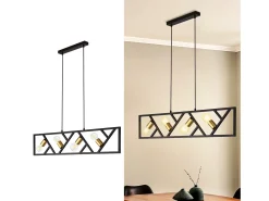 Outlet NETTLIFE Lámpara Colgante Vintage y Dorado 4 llamas E27 Metal Diam.100CM Lámpara Retro de Comedor para Sala Cocina Negro