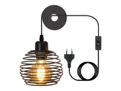 NETTLIFE Lámpara Suspendida-Lámpara Colgante E27 Diam.15cm Diseño Vintage de Resorte de Metal con Enchufe e Interruptor Retro para Salón Cocina Máx.40W Negro