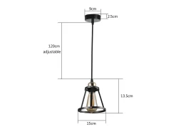 NETTLIFE Lámpara Suspendida-Lámpara colgante E27 Diam.15cm metal vintage para comedor cocina salón restaurante 150cm Negro