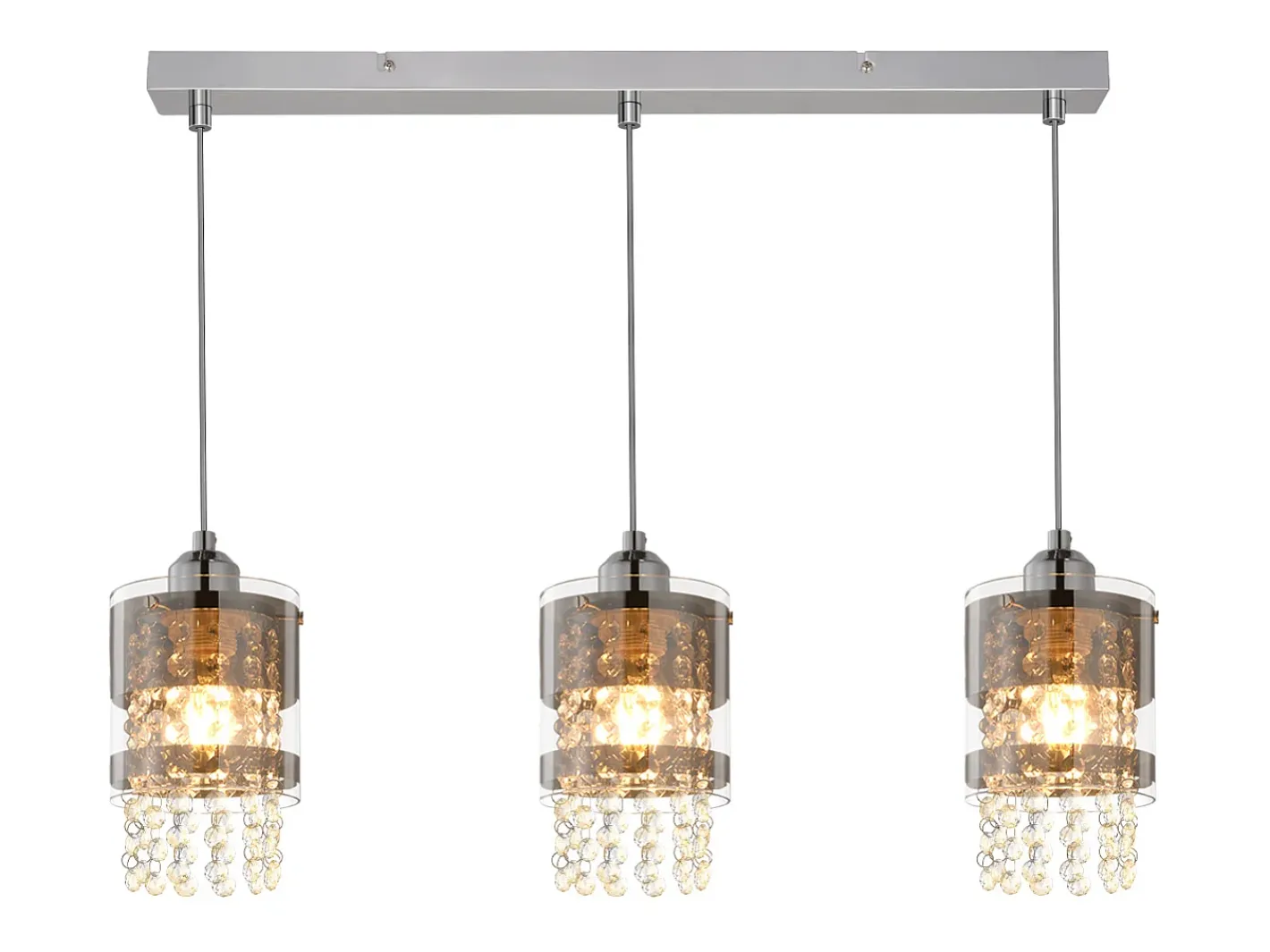 Sale NETTLIFE Lámpara colgante moderna de 3 bombillas E27, diámetro de 60 cm, altura ajustable, cristal y cristal, para comedor, máx. 25 W. Plateado