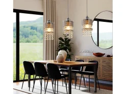 Sale NETTLIFE Lámpara colgante moderna de 3 bombillas E27, diámetro de 60 cm, altura ajustable, cristal y cristal, para comedor, máx. 25 W. Plateado