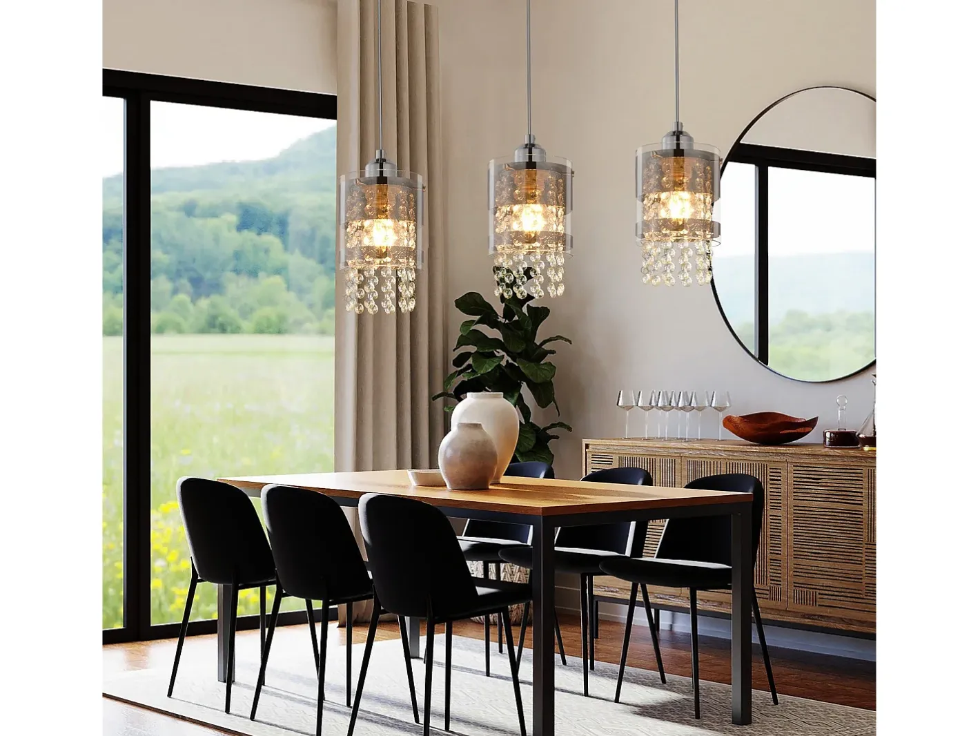Sale NETTLIFE Lámpara colgante moderna de 3 bombillas E27, diámetro de 60 cm, altura ajustable, cristal y cristal, para comedor, máx. 25 W. Plateado
