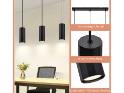 NETTLIFE Lámpara Suspendida-Lámpara colgante de metal diámetro 44 cm GU10 3 bombillas salón industrial moderno para interior cocina dormitorio Negro