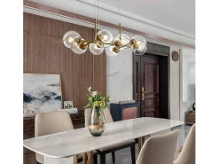 Sale NETTLIFE Lámpara colgante de cristal LED Diam.105 cm E27 con 8 bombillas de bola Lámpara LED para sala de estar, dormitorio, iluminación interior Dorado