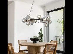 NETTLIFE Lámpara Suspendida-Lámpara colgante para mesa de comedor - lámpara colgante para salón, lámpara colgante de 14 bombillas G9. Gris antracita