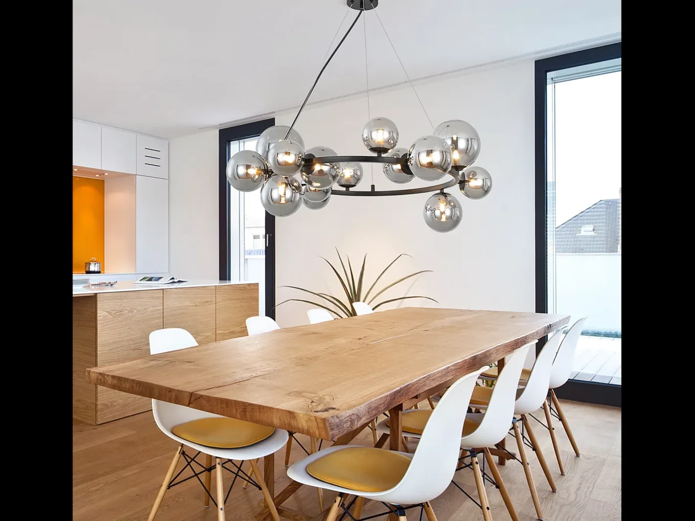 NETTLIFE Lámpara Suspendida-Lámpara colgante para mesa de comedor - lámpara colgante para salón, lámpara colgante de 14 bombillas G9. Gris antracita