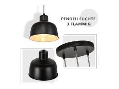 NETTLIFE Lámpara Colgante Metal Diam.17,8 cm E27 Vintage Industrial Retro Lámpara de 3 Bombillas para Dormitorio Salón Hotel Negro Sale