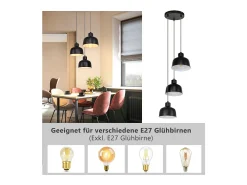 NETTLIFE Lámpara Colgante Metal Diam.17,8 cm E27 Vintage Industrial Retro Lámpara de 3 Bombillas para Dormitorio Salón Hotel Negro Sale
