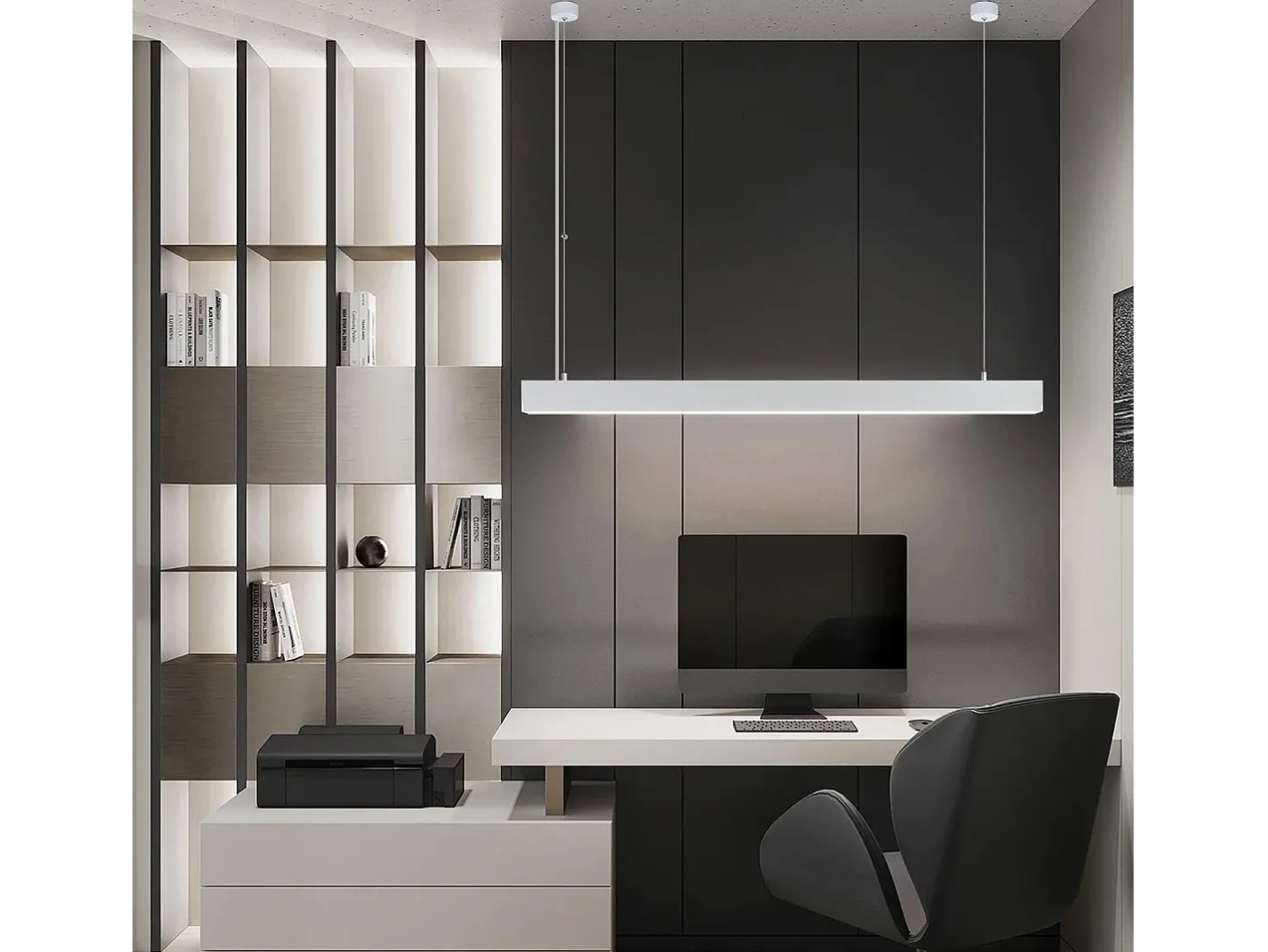 NETTLIFE Lámpara Colgante LED Blanca Moderna Diam.107CM Aluminio 32W Regulable con Control Remoto Diseño Lineal Largo para Oficina Sala de Estar Blanco