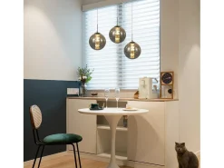 NETTLIFE Lámpara Suspendida-Lámpara colgante cristal ámbar, 28cm, G9, Ajustable en altura, 3 luces ámbar, Cocina, Salón, Dormitorio Marru00f3n