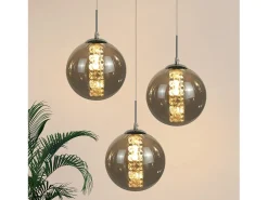 NETTLIFE Lámpara Suspendida-Lámpara colgante cristal ámbar, 28cm, G9, Ajustable en altura, 3 luces ámbar, Cocina, Salón, Dormitorio Marru00f3n