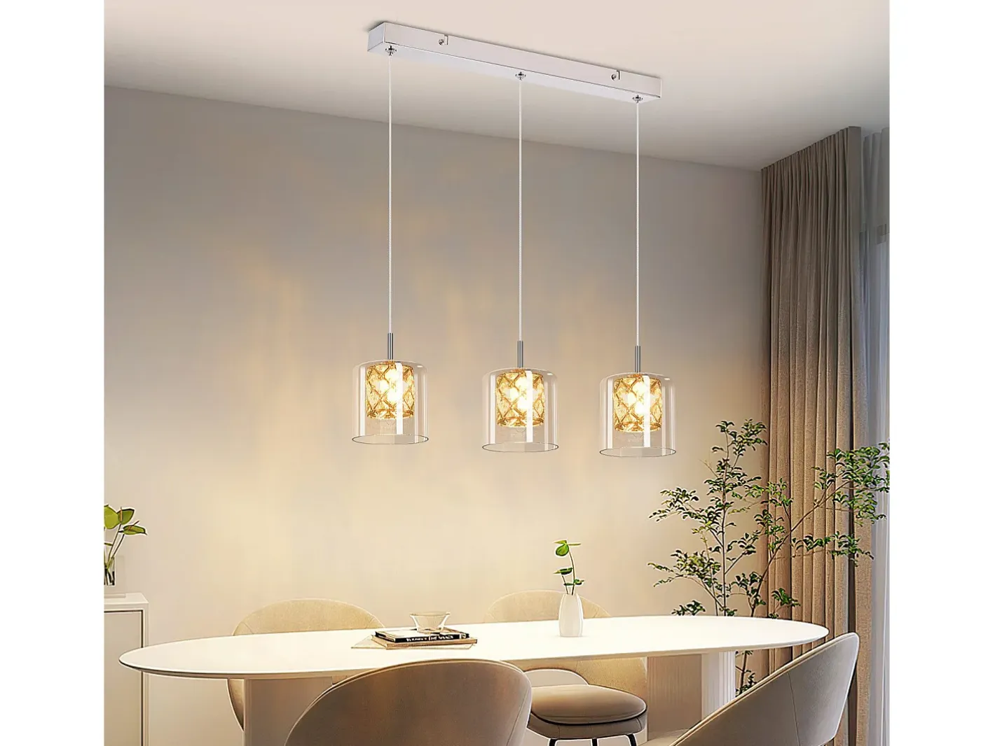Outlet NETTLIFE Lámpara colgante moderna de cristal G9 para comedor, altura ajustable Plateado