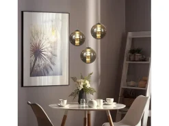 New NETTLIFE Lámpara colgante de cristal gris Diam.28cm G9 con 3 luces, lámpara de mesa de comedor de color moderna, lámpara de salón cocina Gris antracita