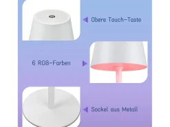 Sale NETTLIFE Lámpara de cabecera con batería inalámbrica，2 piezas - LED RGB 2600 mhA Lámpara de mesa para exteriores Lámpara de batería USB TIPO C Blanca Blanco