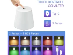 Sale NETTLIFE Lámpara de cabecera con batería inalámbrica，2 piezas - LED RGB 2600 mhA Lámpara de mesa para exteriores Lámpara de batería USB TIPO C Blanca Blanco