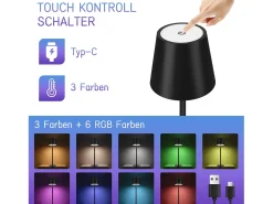 NETTLIFE Lámpara de cabecera con batería inalámbrica，2 piezas - LED RGB 2600 mhA Lámpara de mesa para exteriores Lámpara de batería USB TIPO C negra Negro Outlet