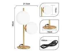 NETTLIFE lámpara de mesa / lámpara de cabecera moderna y industrial dorada, 2 bombillas con interruptor, diseño de metal y vidrio , E27. Blanco